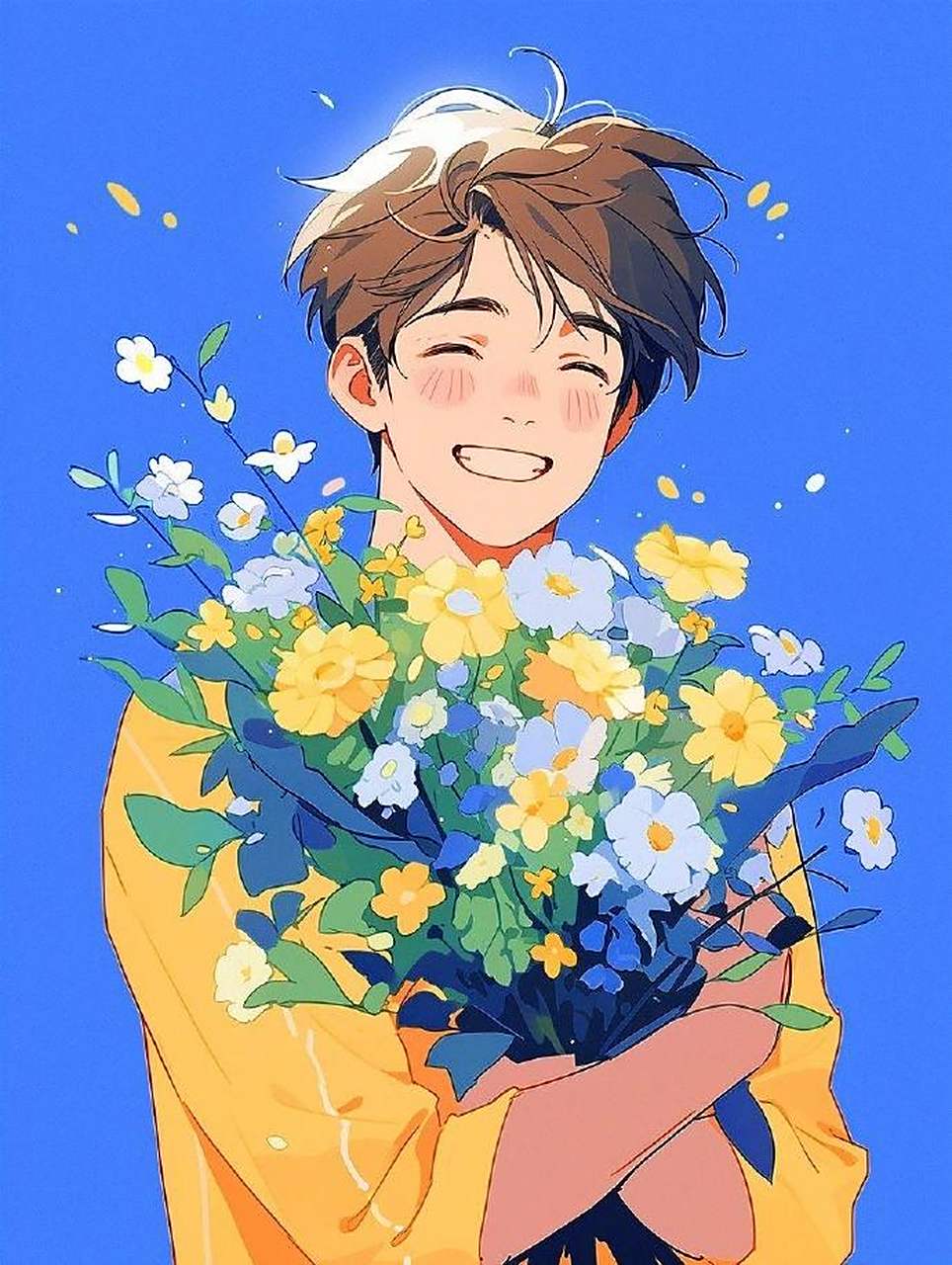 笑容治愈手捧花情侣头像