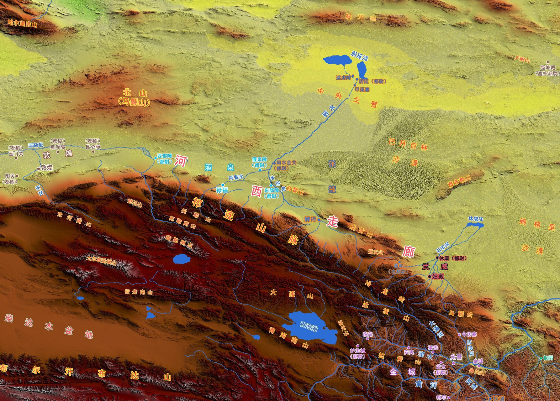河西走廊及附近地区地形图