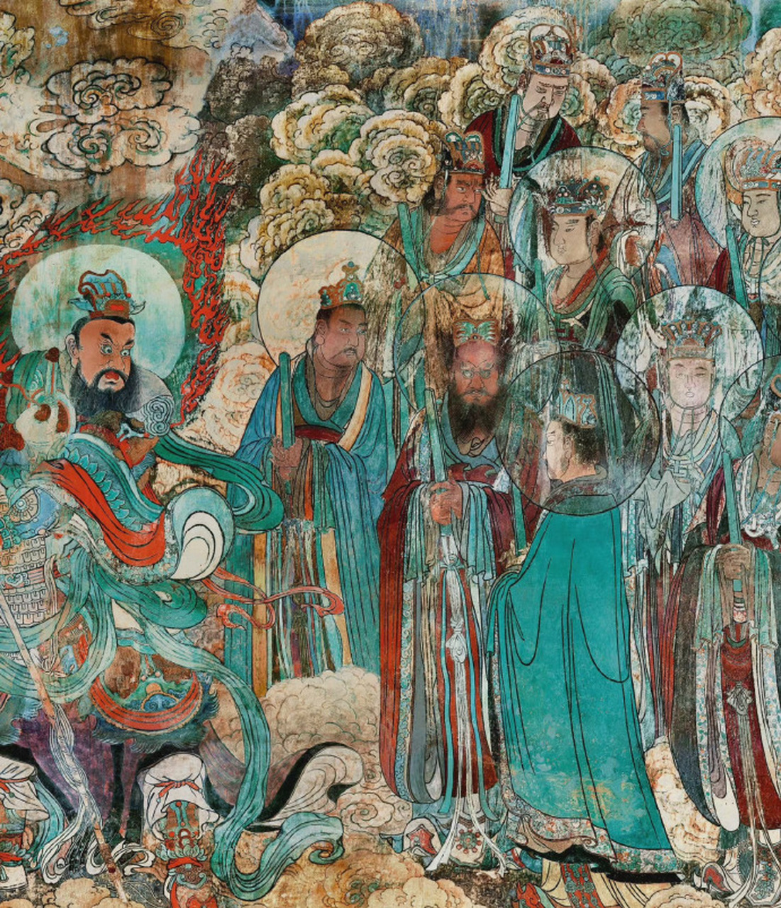 【 永乐宫壁画 】---" 三清殿中的"朝元图"壁画,全长426x9468cm,场面