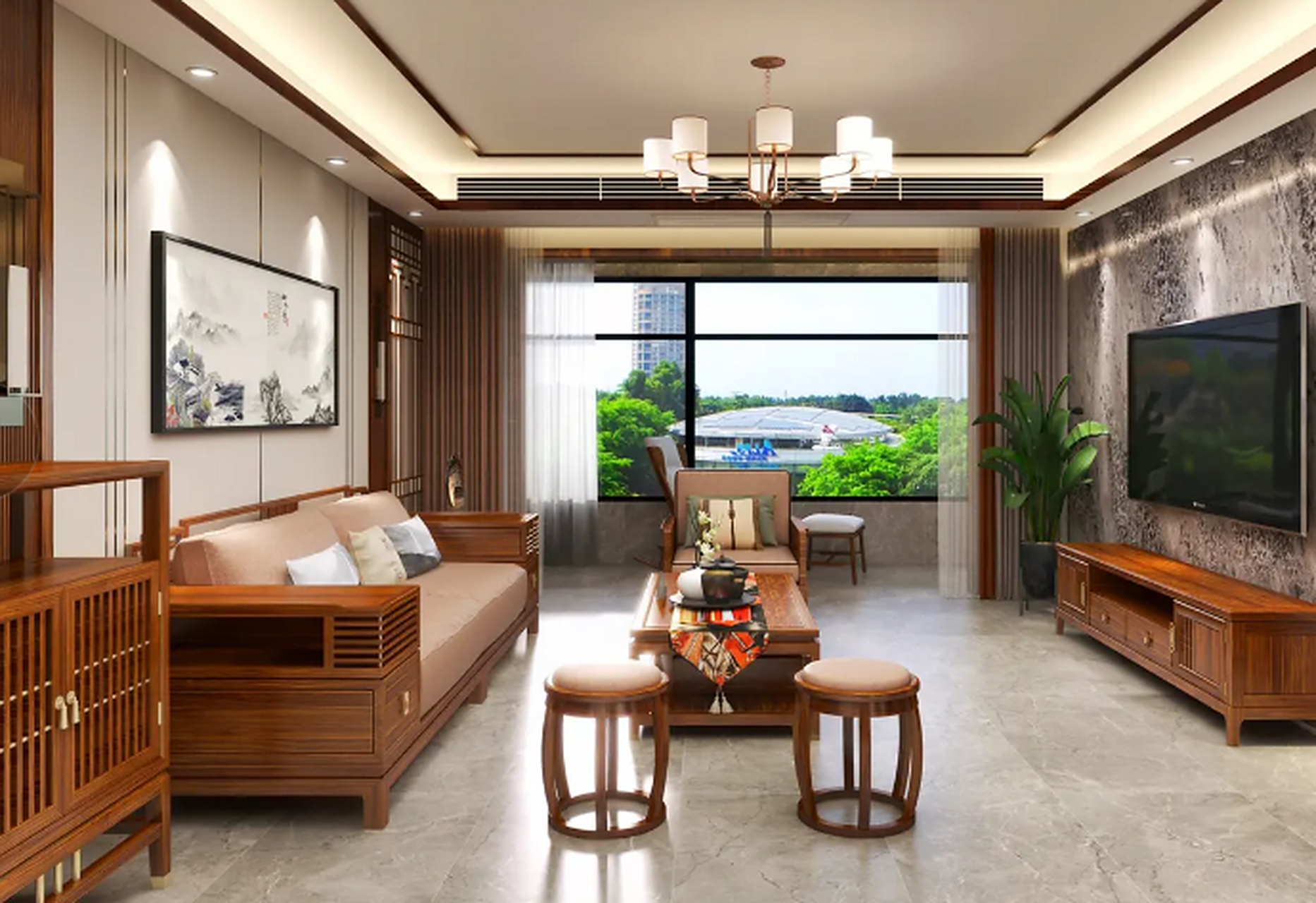 新中式现代简约混搭风#效果图表现 #室内设计