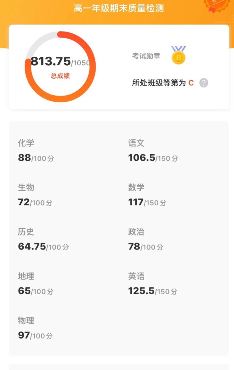 第一张图是高一上学期期末考试成绩,第二张是这几天刚刚考完的期中