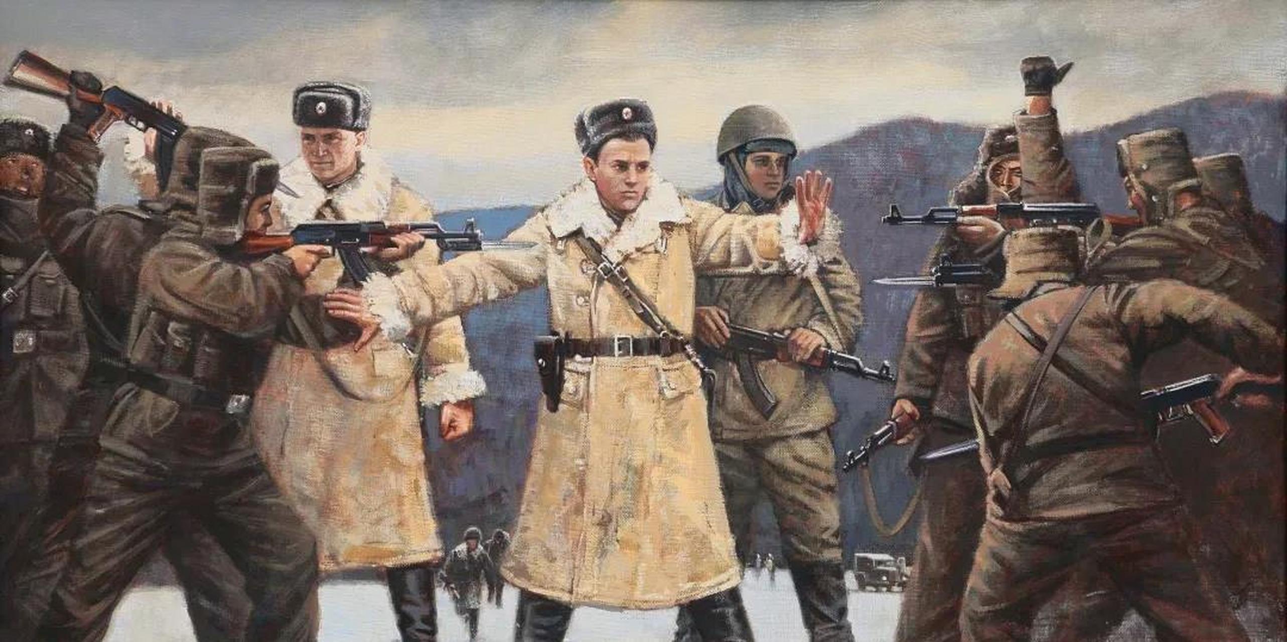俄罗斯人画的珍宝岛冲突油画,画中前苏联军人一身正气,大义凛然的样子