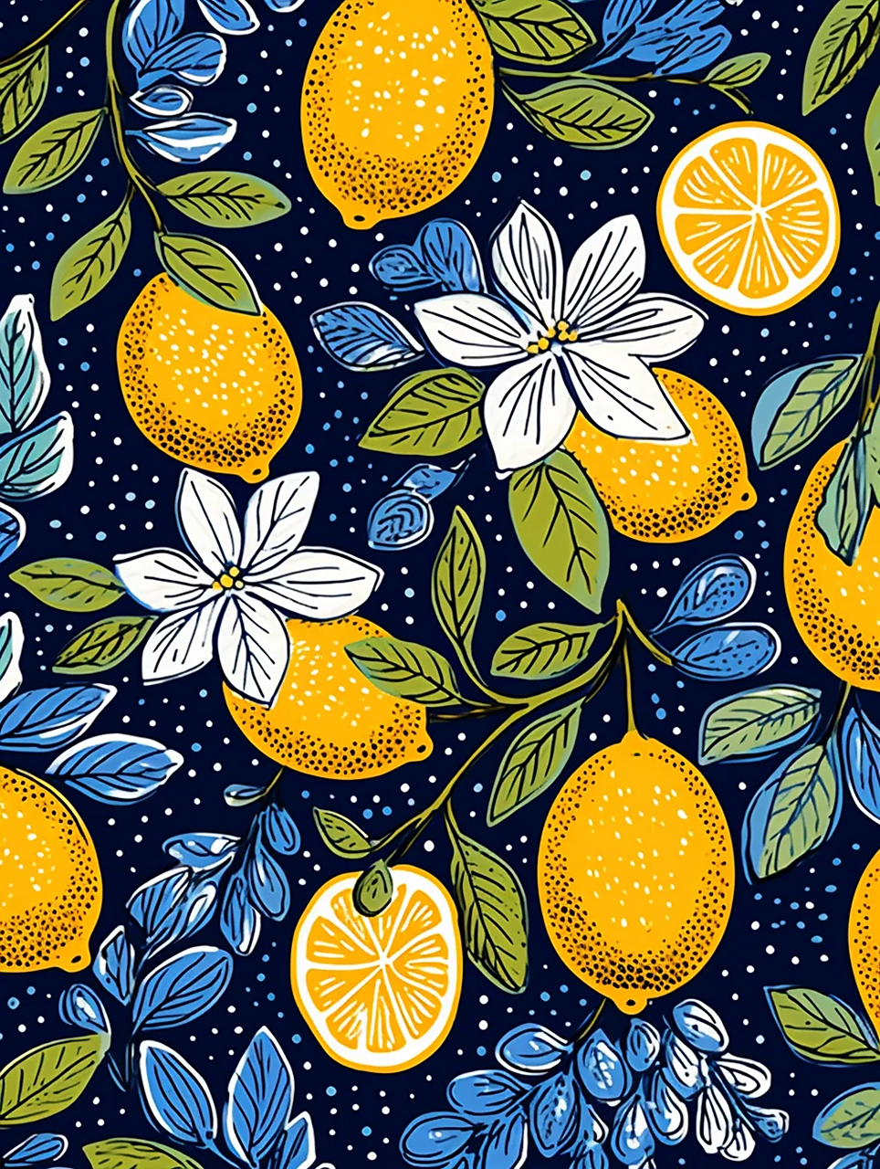 柠檬熟了  单矢量意大利蓝色瓷砖图案,柠檬,彩色