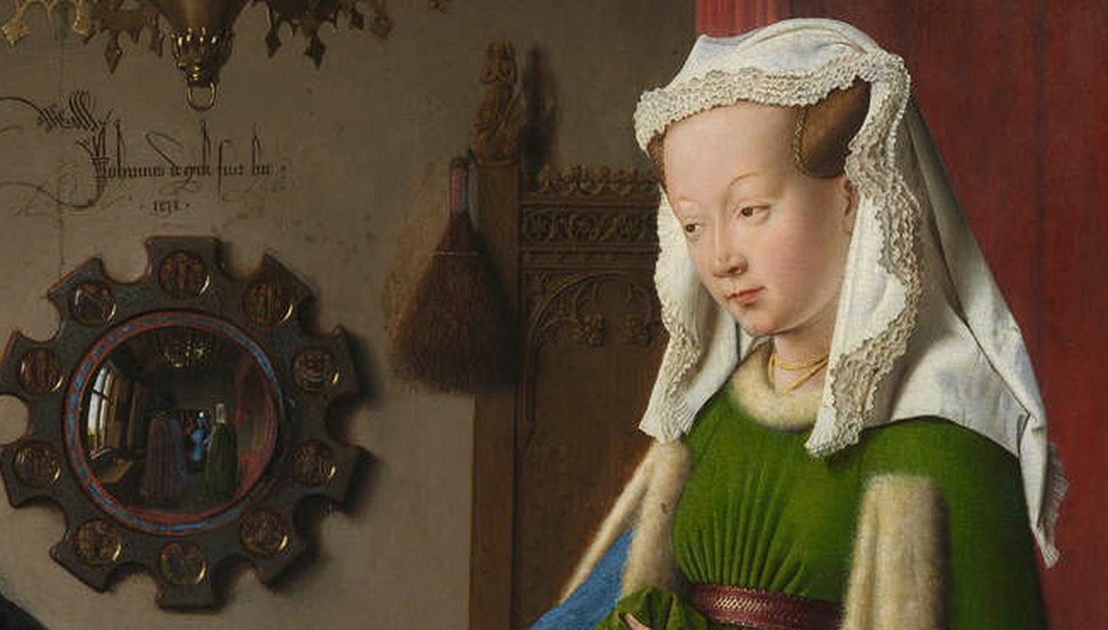 [鲜花《阿尔诺芬尼夫妇像》the arnolfini portrait,橡木油画,1434年