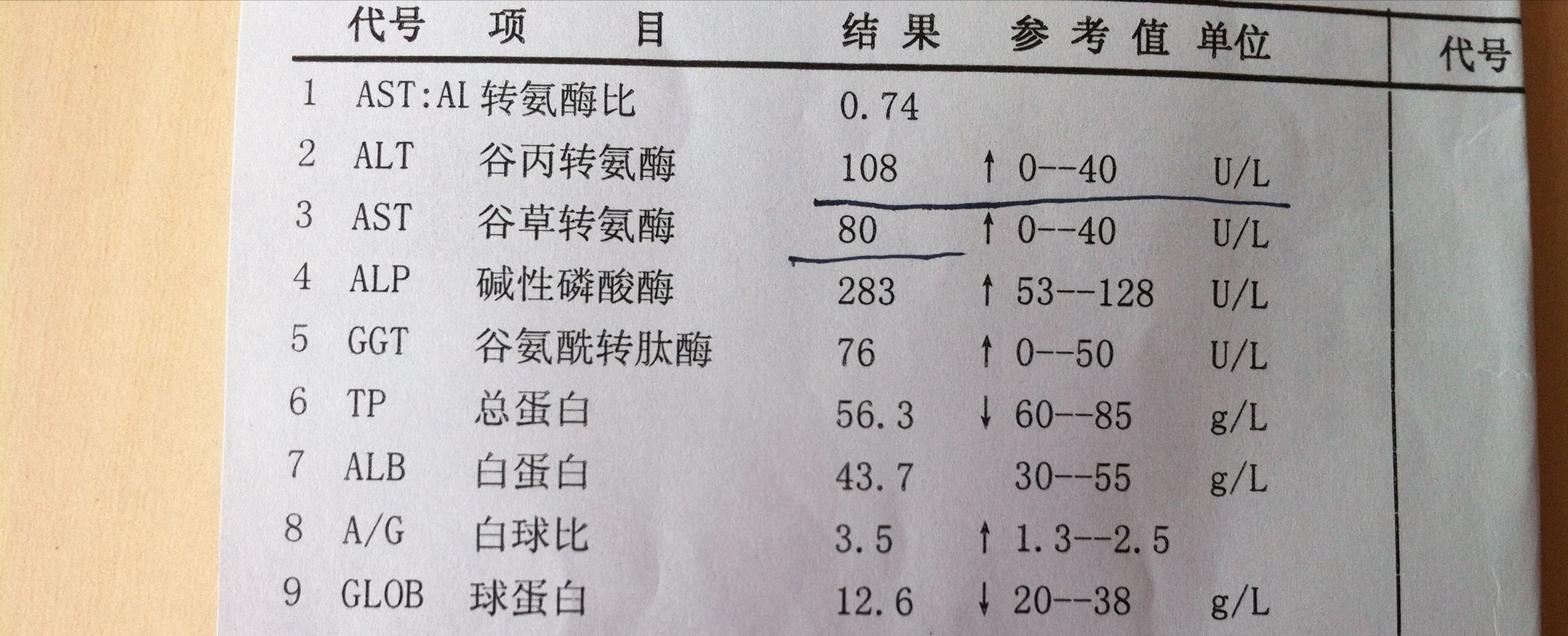 转氨酶正常值图片