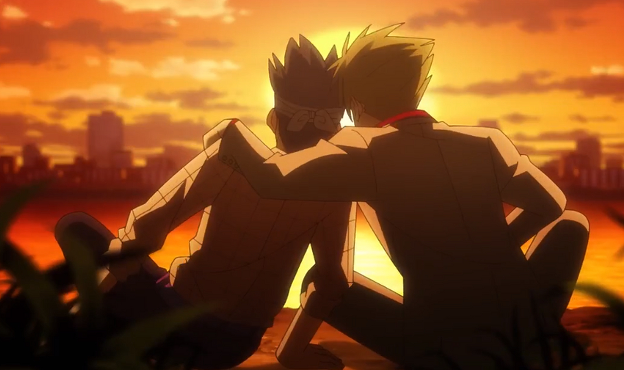 动漫# #二次元# #一起看新番# 夕阳下的男生友谊!