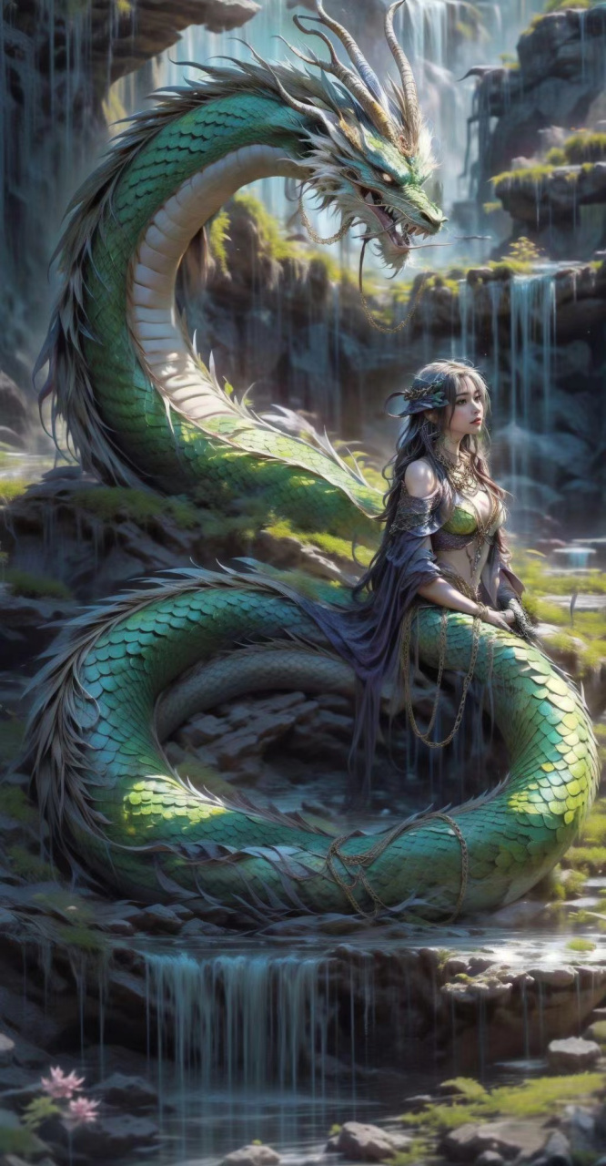 ai插画:神话故事中的龙女 #古风插画#  #ai绘画