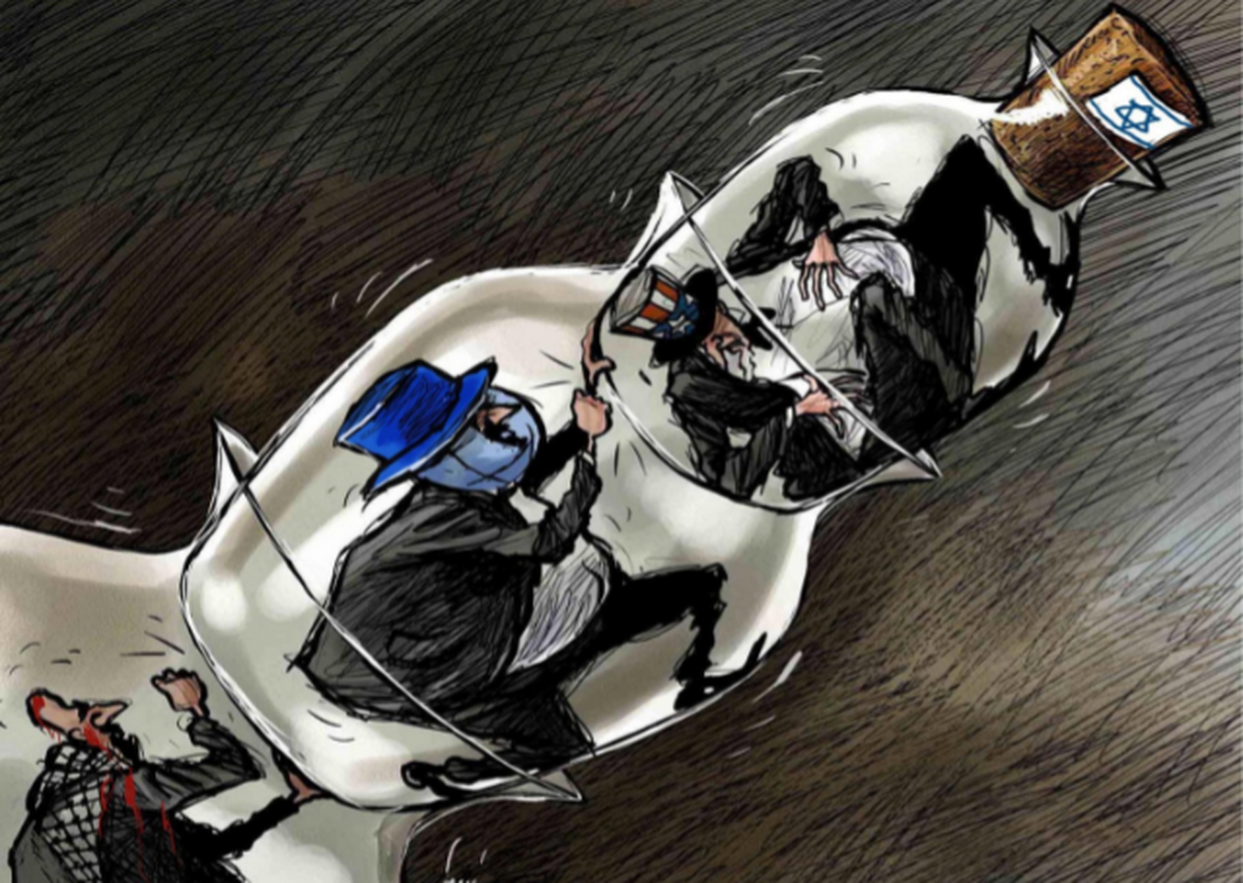 巴以冲突发生后,阿拉伯漫画家的一组漫画.