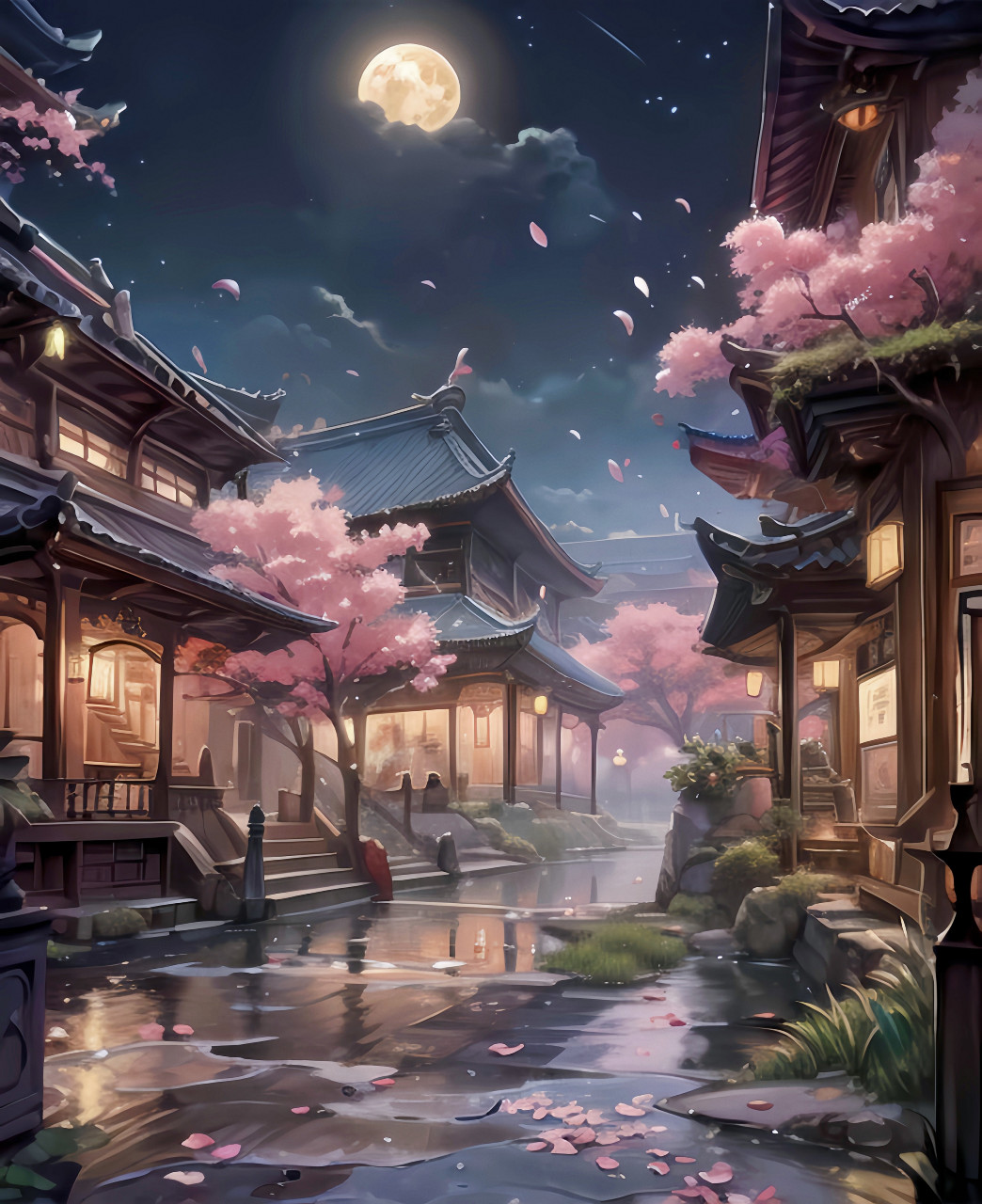"楼阁倚江滨,桃花照暮春." #ai共创计划# #ai绘画# #中式庭院集