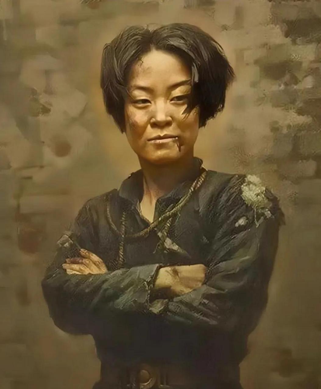 1938年,成本华牺牲前最后留影,只见她双手交叉放在胸前,面带微笑,他的