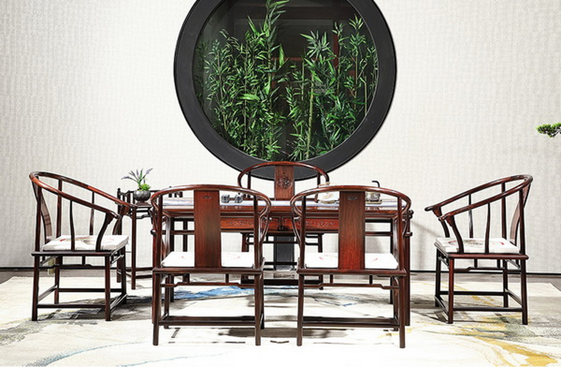 红木茶桌系列:檀香紫檀(小叶紫檀)《明式圆包圆茶台》.