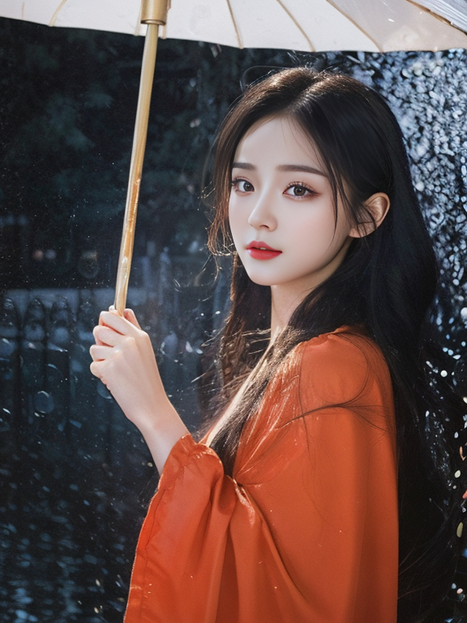 撑伞的红衣美少女 周围翩翩飞雪 唯美的画面#捕捉冬季美好瞬间