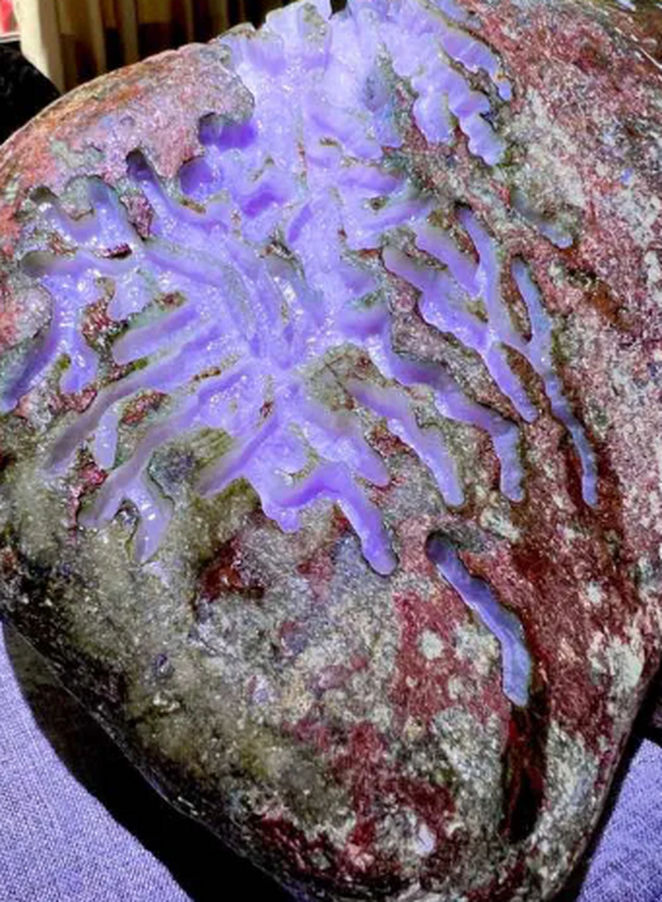 点击头像看直播##翡翠原石# 会卡红皮大块头开窗冰紫手镯料,品相规整