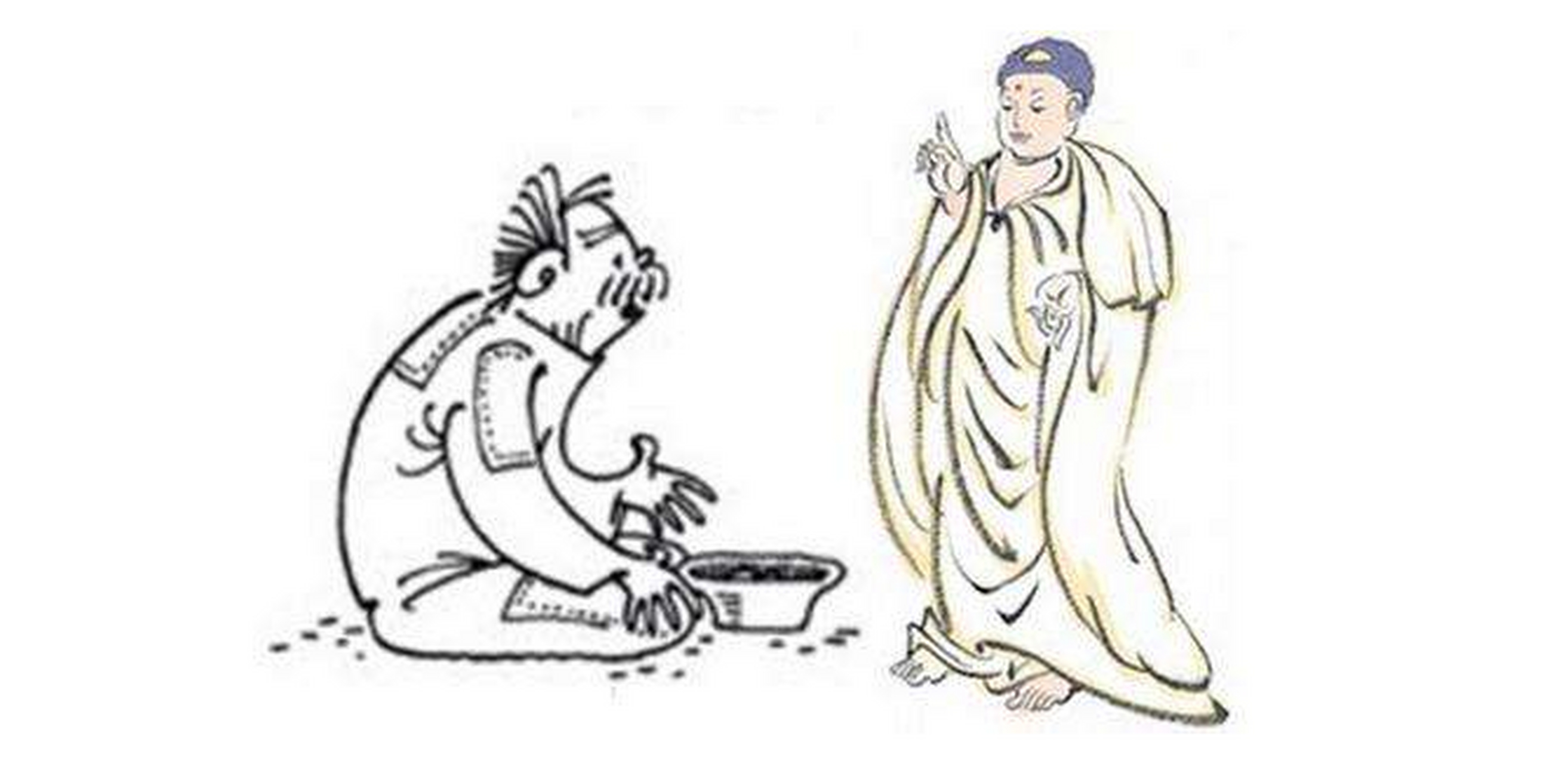 一个乞丐来到寺庙的香堂中,看到坐在莲花台上的佛祖