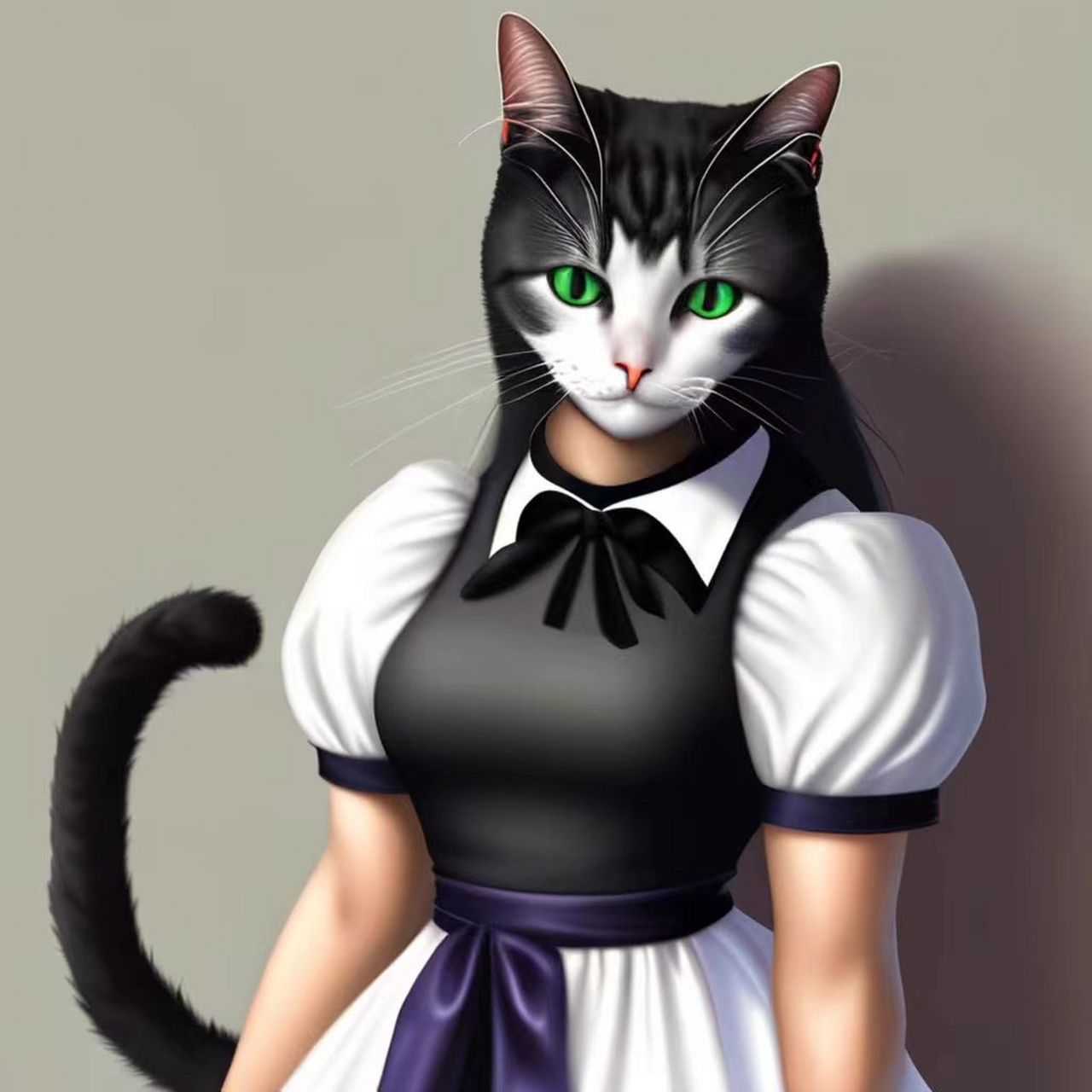本想画一个女仆,饲养小猫,结果小猫面具安装在女仆的脸上,着实有趣.