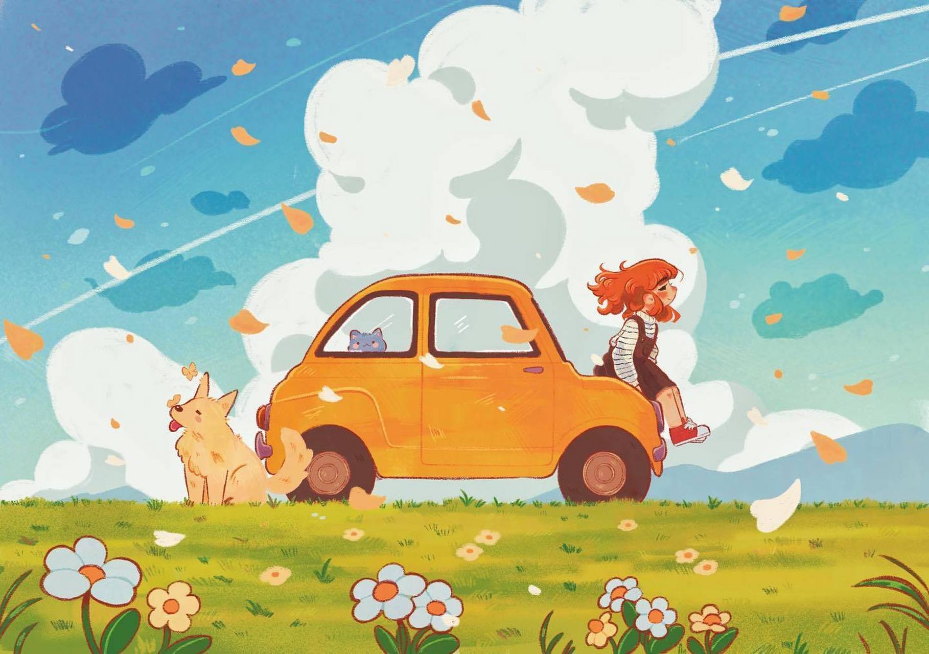 插画师 chezalbi笔下的一组治愈系的可爱女生画像,通透清新的风格