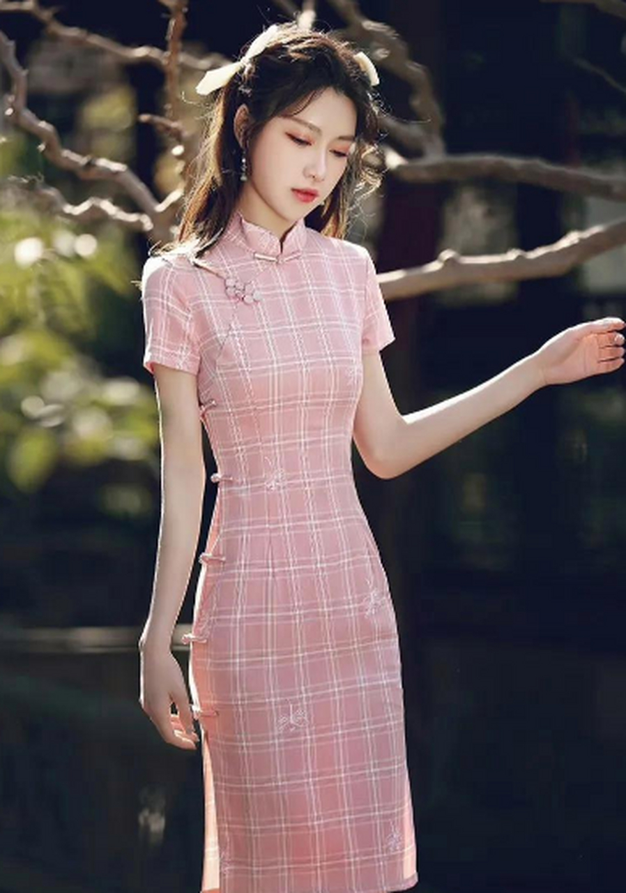 旗袍短款小清新气质中国风日常可穿格子少女夏季学生