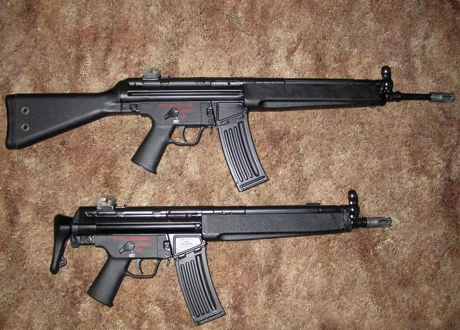 德国hk33自动步枪,以及一些变型枪械,相比于ak47和m16系列自动步枪