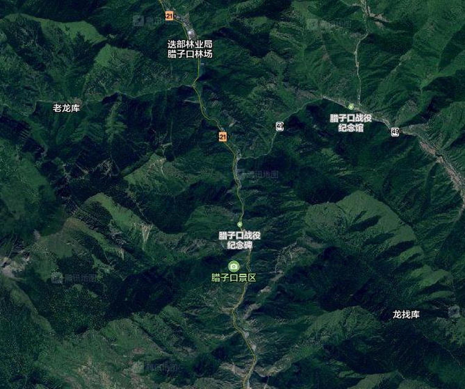 从卫星地图上看腊子口的地形:山高沟凹,佩服当年红军的勇气.