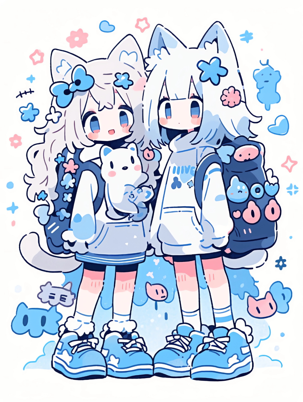 粉粉哒猫系女孩闺蜜合影  在midjourney的默认模式下,我们创造了一个