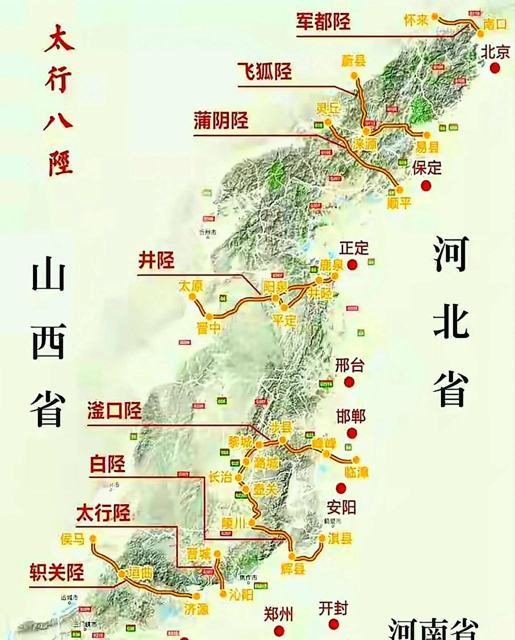 太行八陉,陉,音xíng,即山脉中断的地方