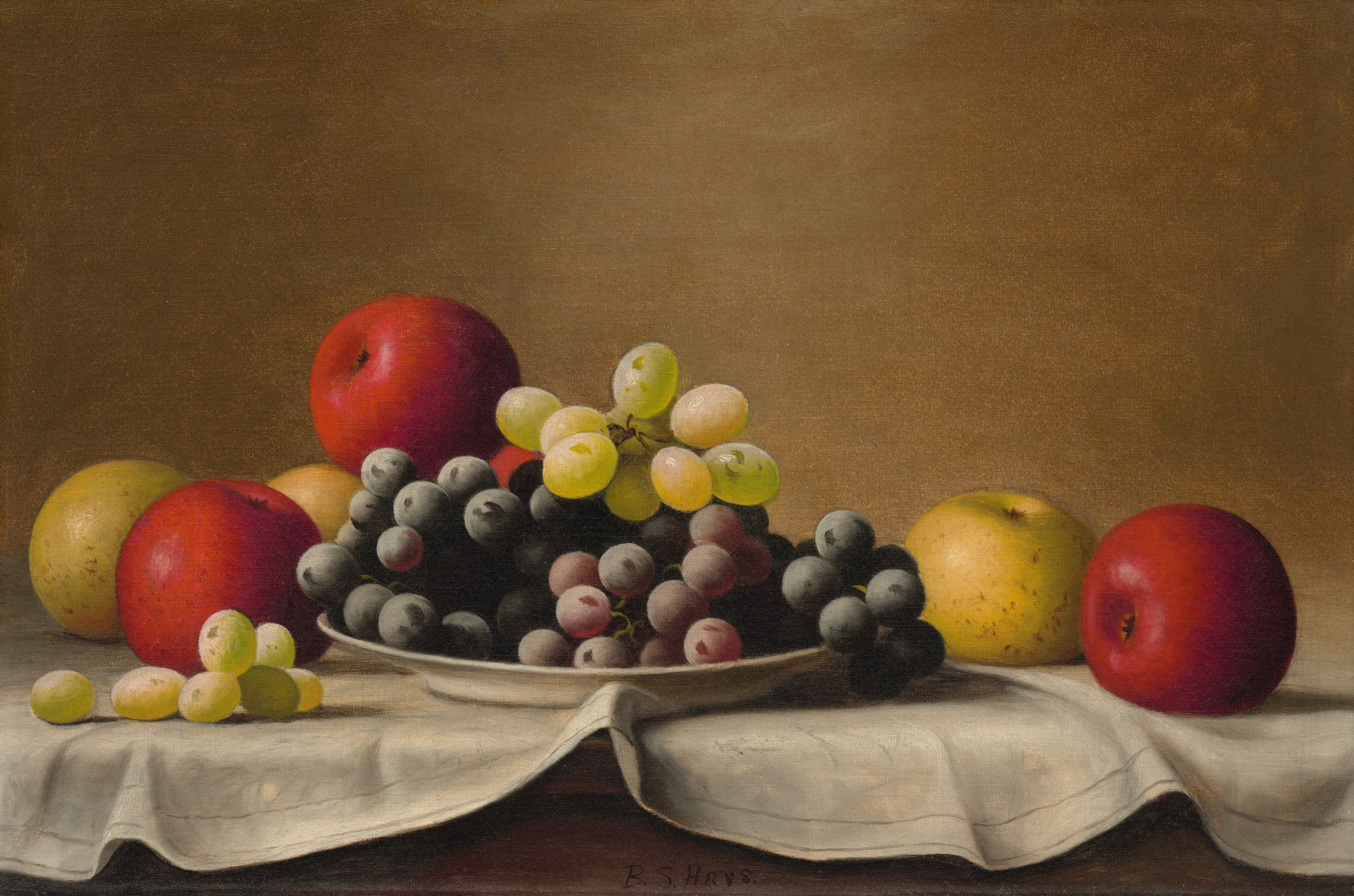 画作名称:	still life, apples, grapes 中文名称:	苹果和葡萄的静物