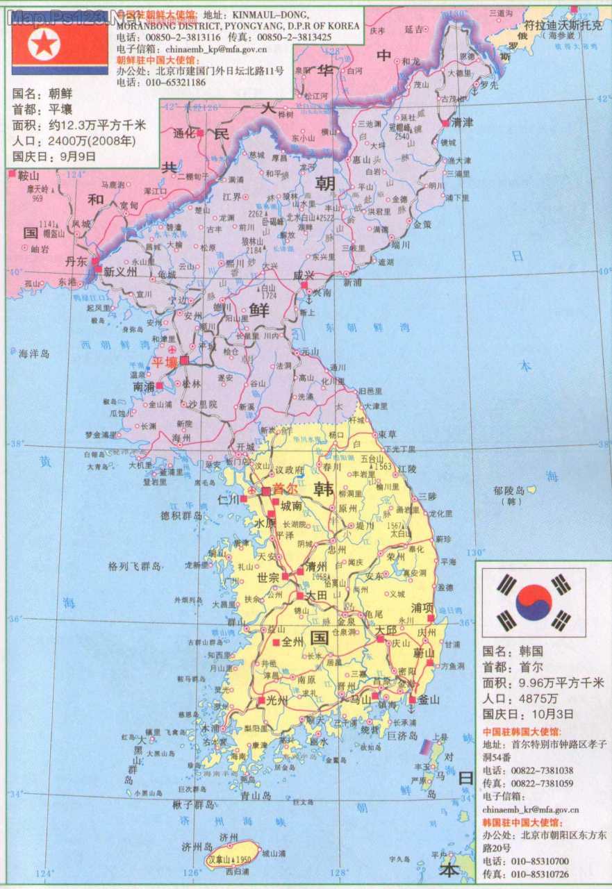 朝鲜和韩国政区图
