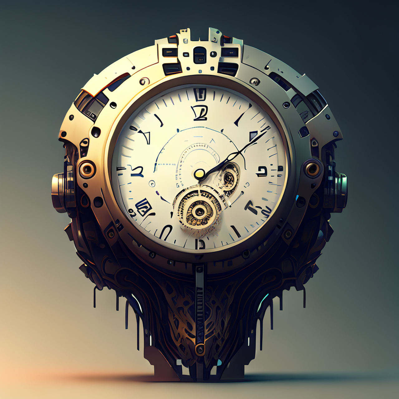 百度ai绘图黑科技#机械人头钟表的概念艺术,高细节,赛博朋克ai画的