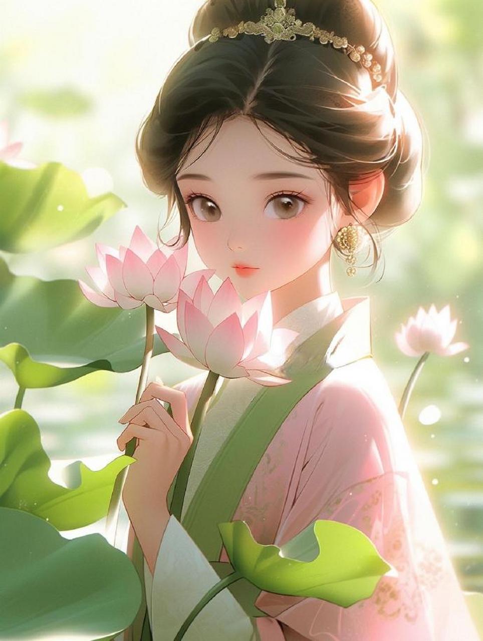 清透荷花仙子古风插画头像壁纸 676767