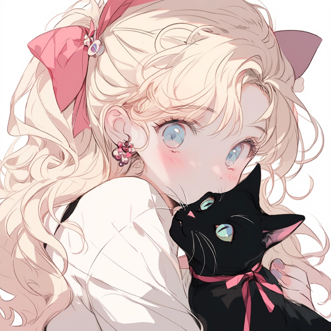 复古动漫少女头像|女孩和她的猫 676767