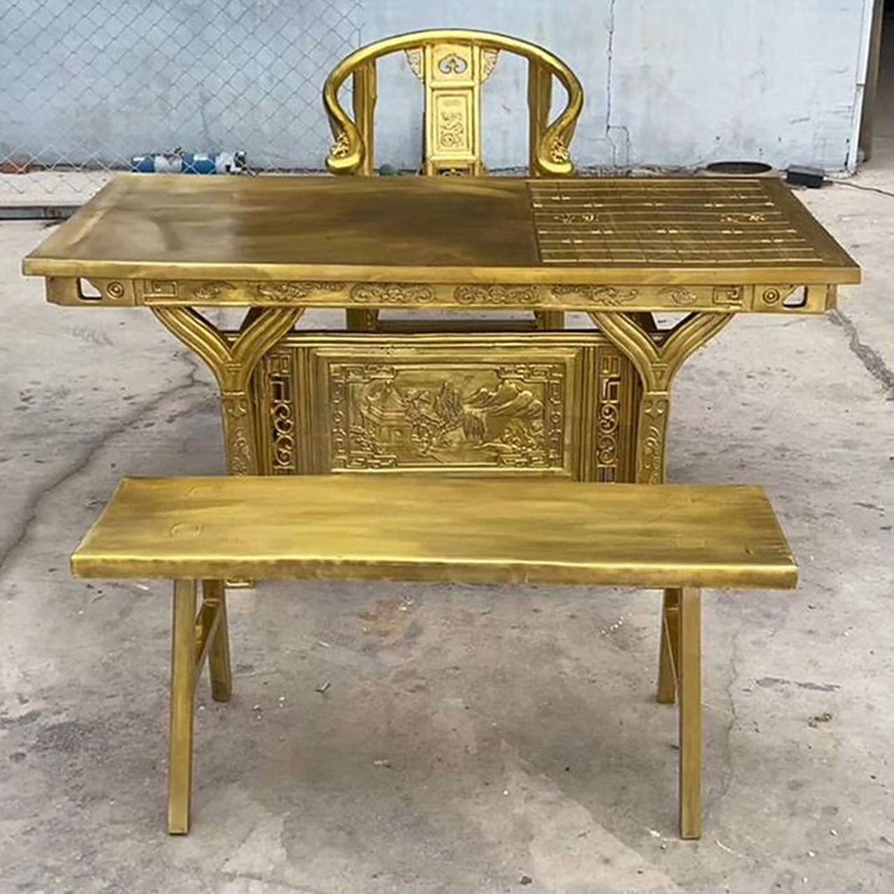 铸铜龙椅厂家 黄铜桌椅摆件 纯铜贴金龙椅厂家直供 屏风铜龙椅雕塑