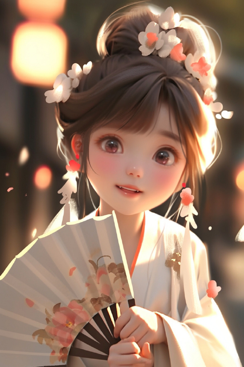 国潮风手握折扇小美人可爱壁纸 676767