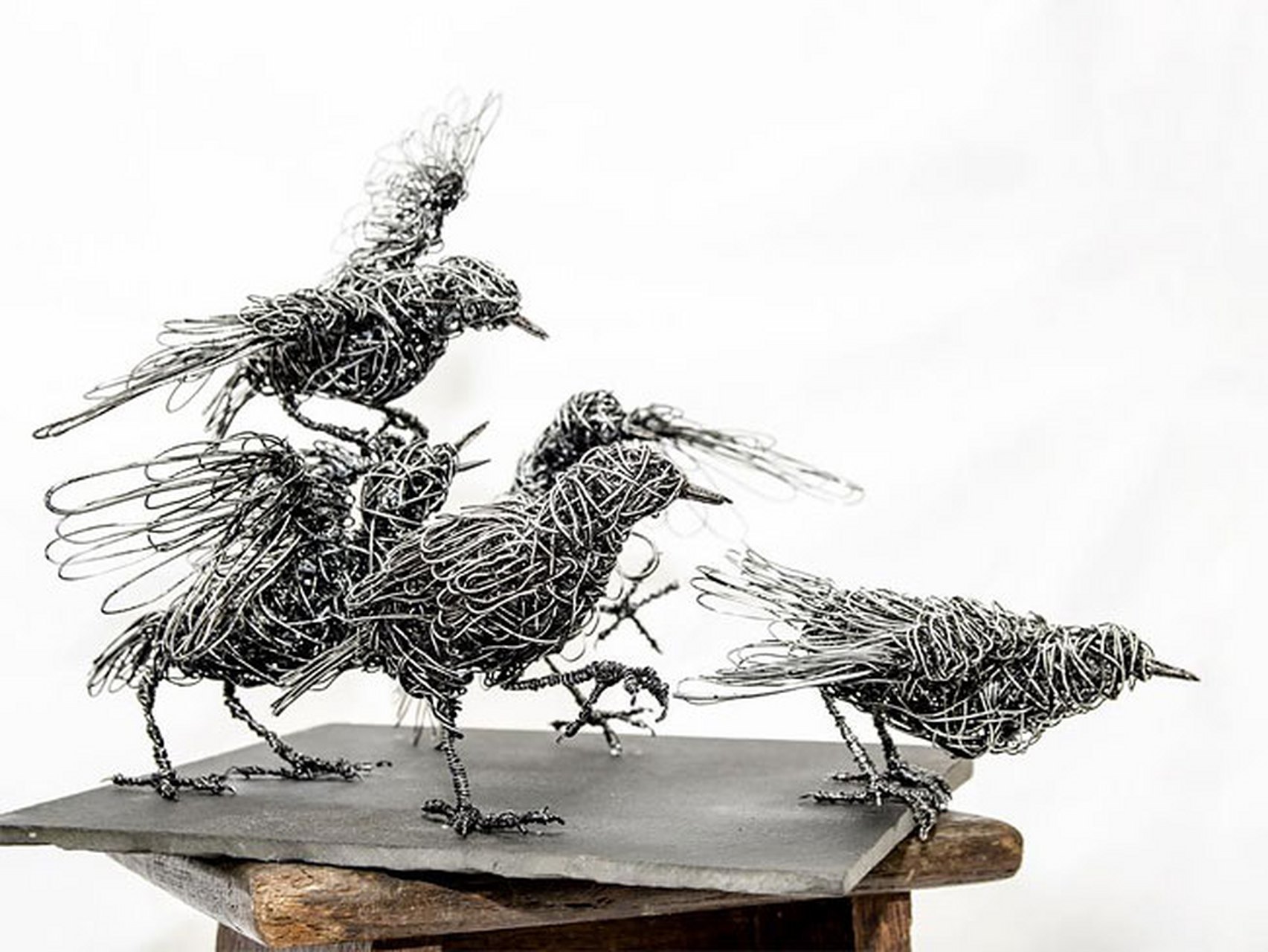 金属丝的魅力,艺术家用捆绑的金属丝创作出优雅动物雕塑