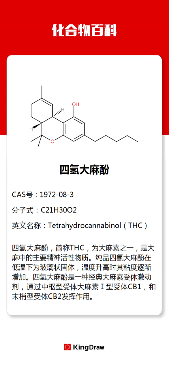 化学#化合物百科 四氢大麻酚是在大麻中发现的一种脂类.