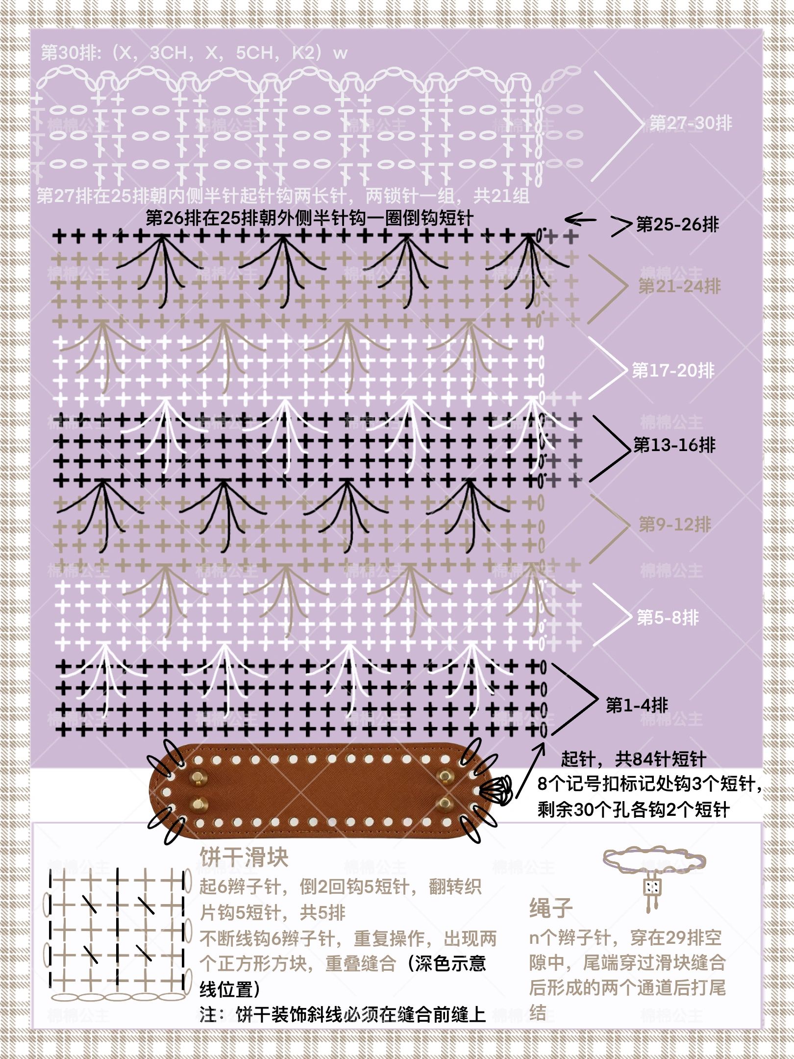 椭圆形包底的钩针图解图片