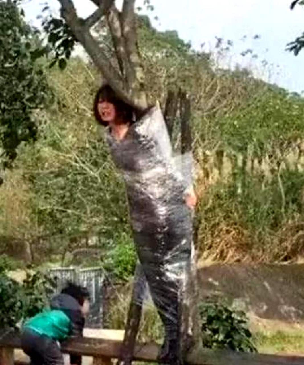 我醒来时发现自己被绑在树上,不知道是谁干的.