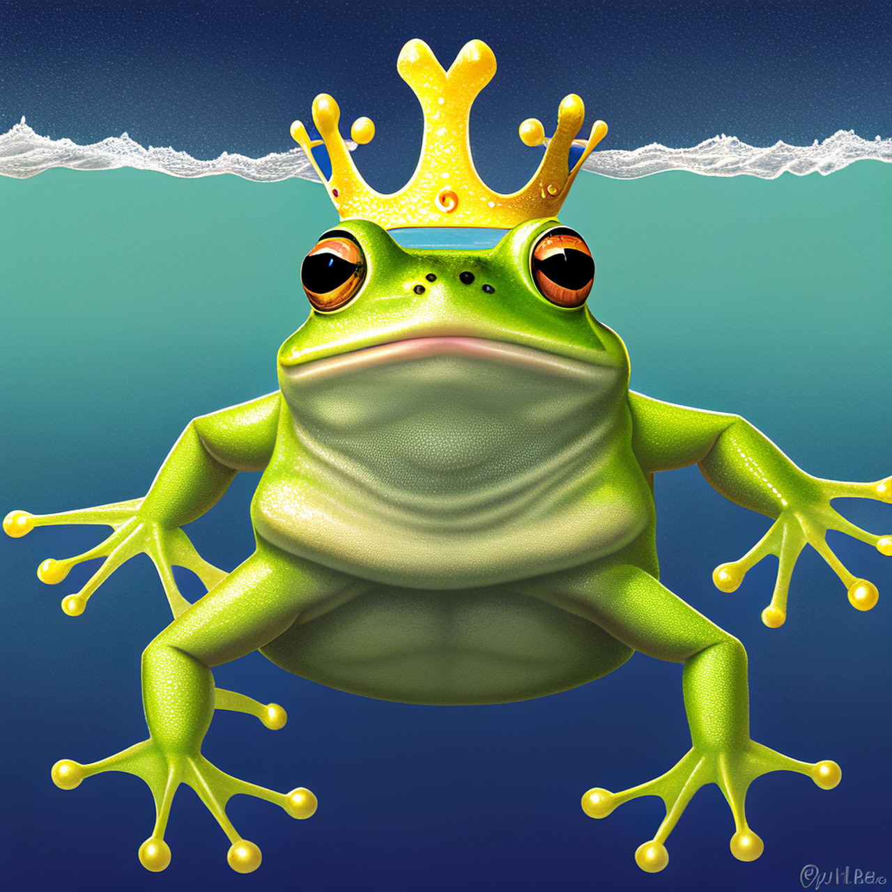 在海里游泳的青蛙王子.很形象了[大笑] #百度ai绘图黑科技
