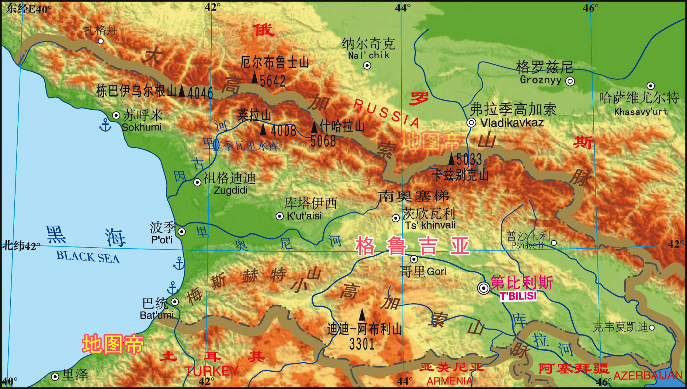 格鲁吉亚与邻国地图图片