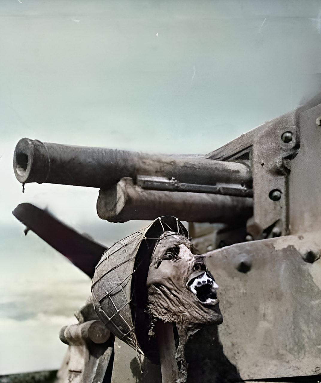 1942年,瓜达尔卡纳尔岛战役结束后,一辆日军坦克上插上了日军的人头!