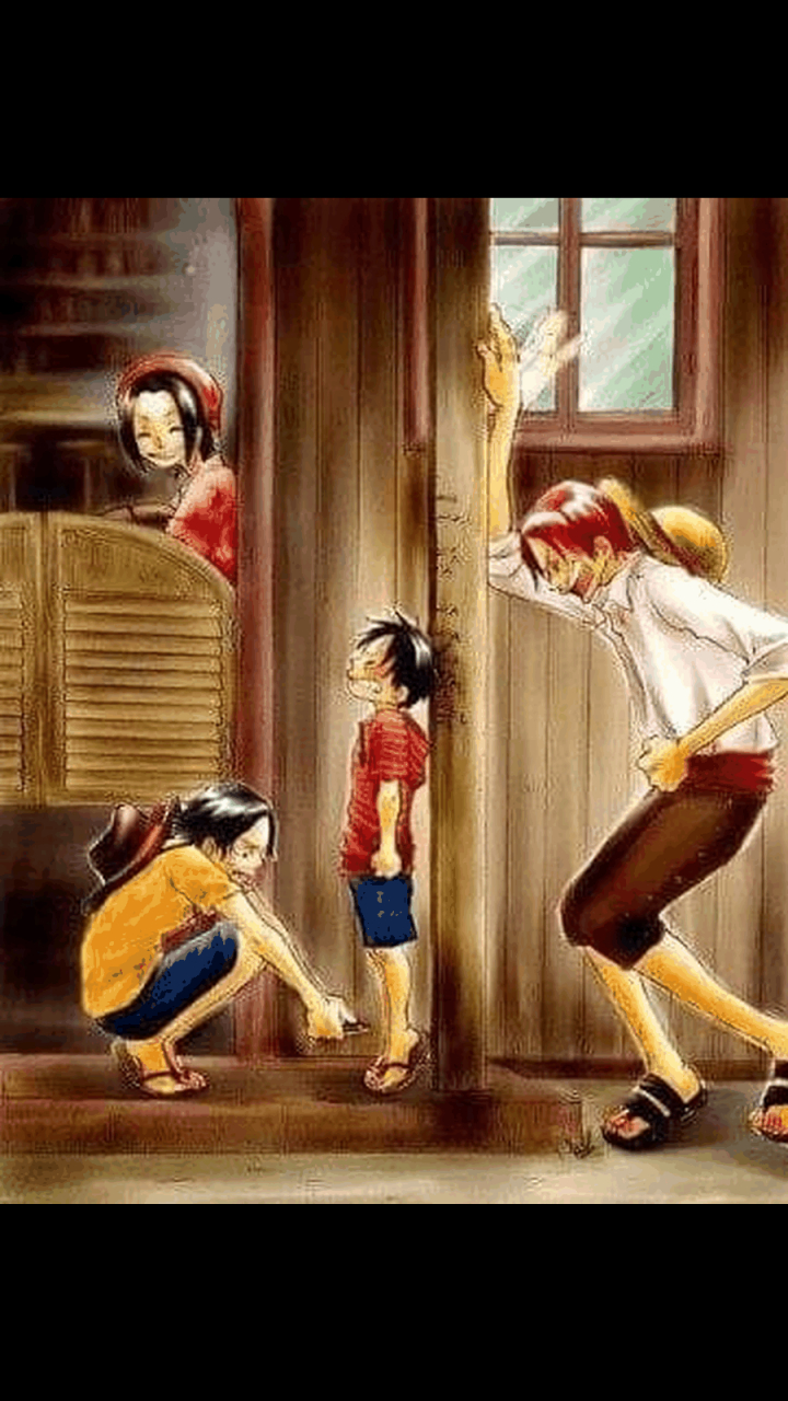 gif创作人# #海贼王# 艾斯给路飞量身高～路飞一直在努力地垫脚,弦