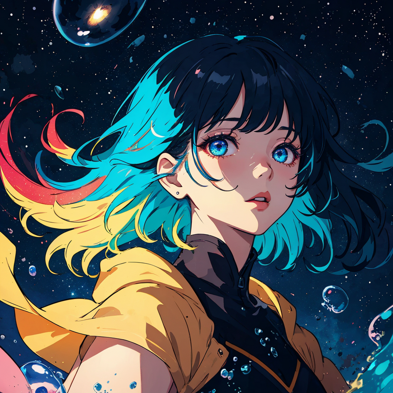 星空之下,她眼中的星辰大海  星空之下,一个女孩独自坐在窗边,她的