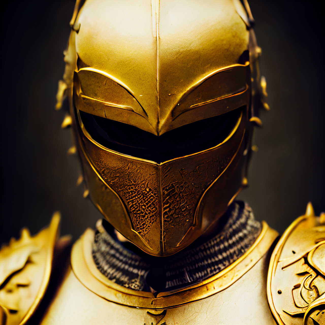 拟人的雄伟的黄金骑士战士,头盔上有相机镜头,肖像,毫米大炮,壮观的