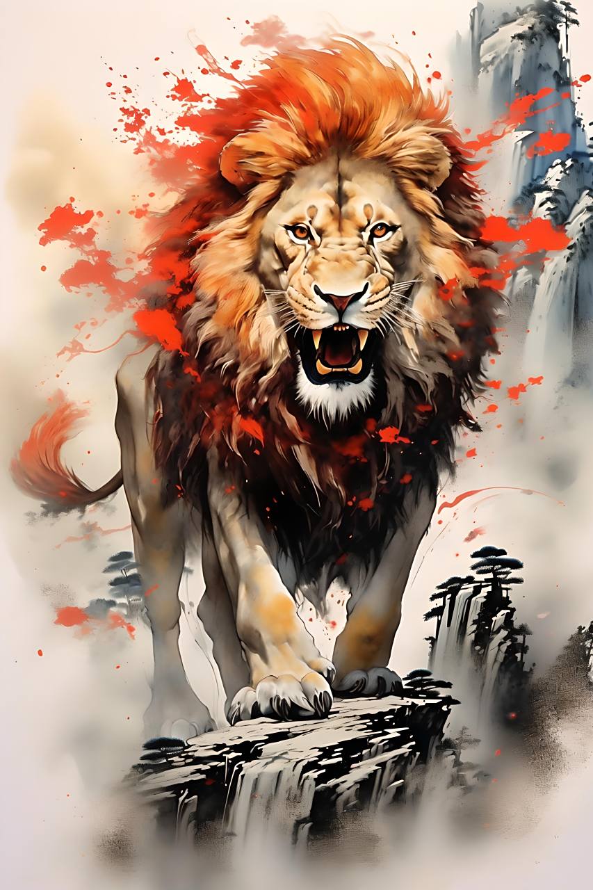 雄狮咆哮震山河,威武之姿动乾坤.