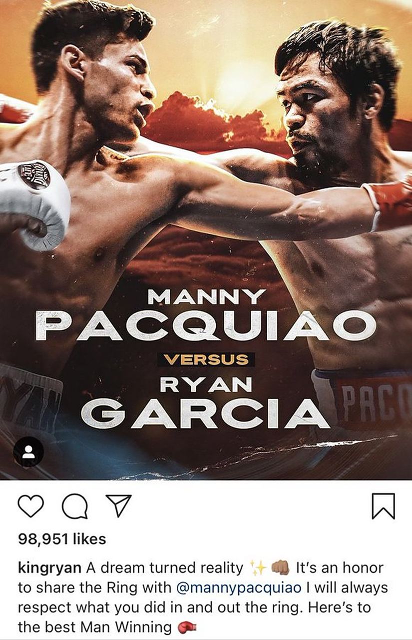 瑞恩-加西亚(ryan garcia)刚刚在instagram上发布了这一消息,表示他下