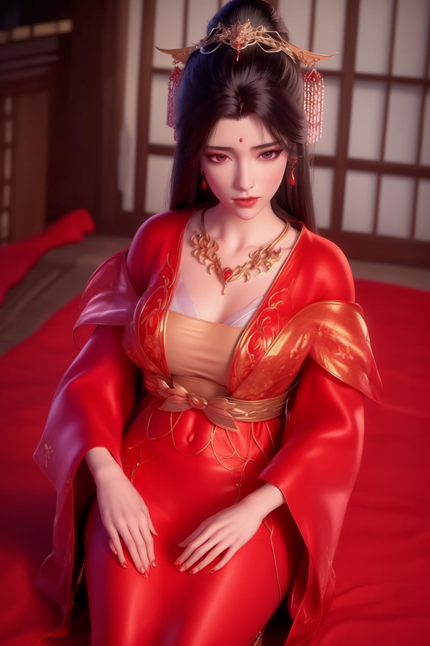 ai美女|身穿红色嫁衣的古代美女新娘#我和ai有话说# #ai# #ai共创计划