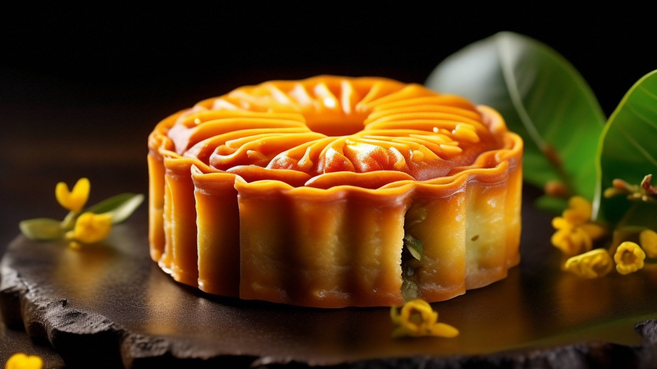 中秋节马上就要到了,提前用ai创作几张月饼和桂花组合的美图,3秒钟