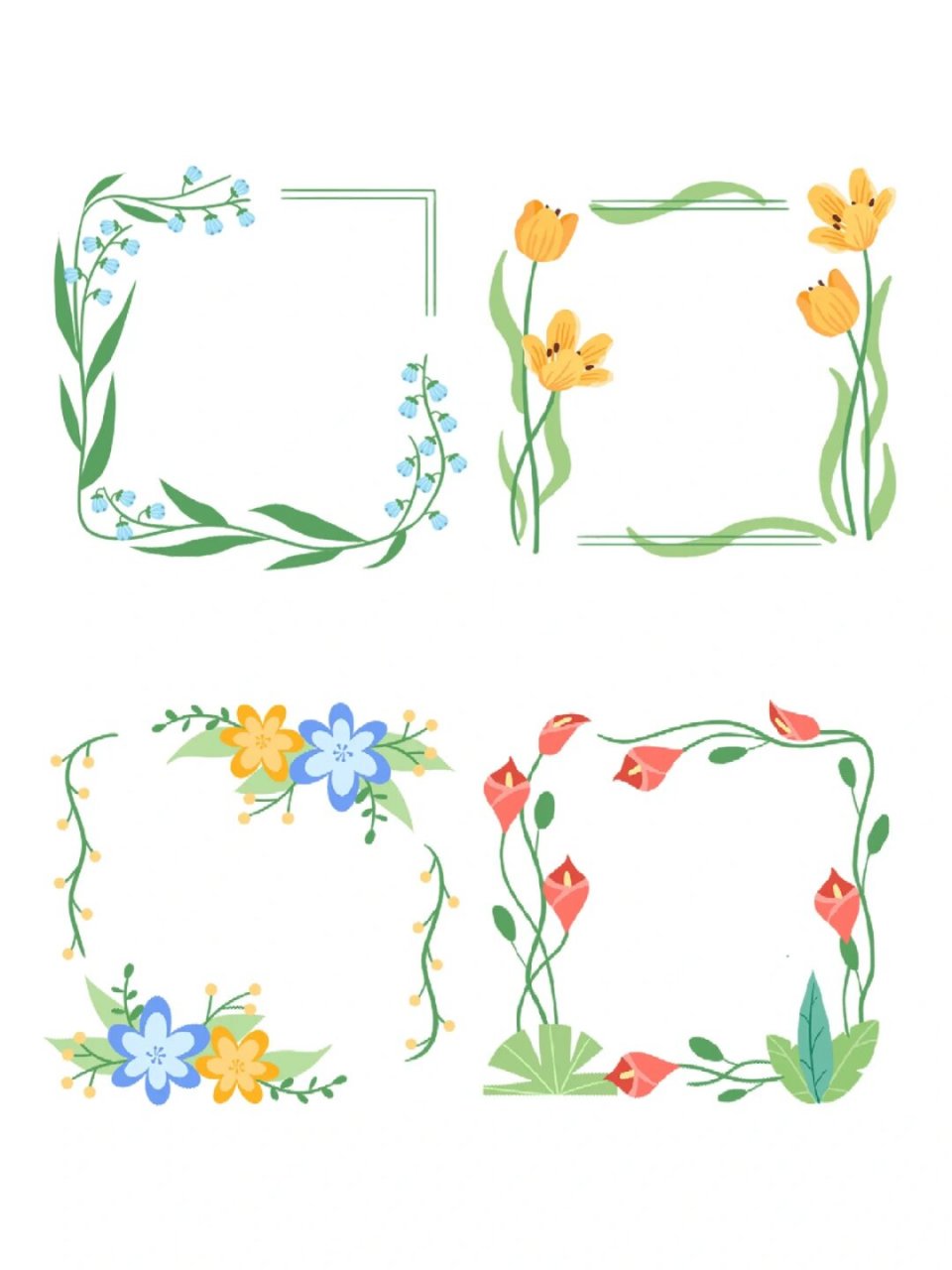 卡通藤蔓花草边框  今天给大家分享一组卡通藤蔓花草边框免扣素材  这