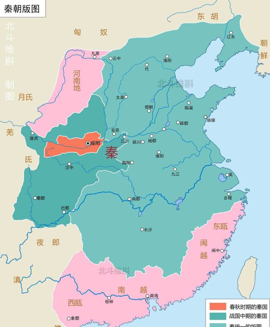 我不知道画了几次秦朝版图了,现在终于觉得比较满意了.