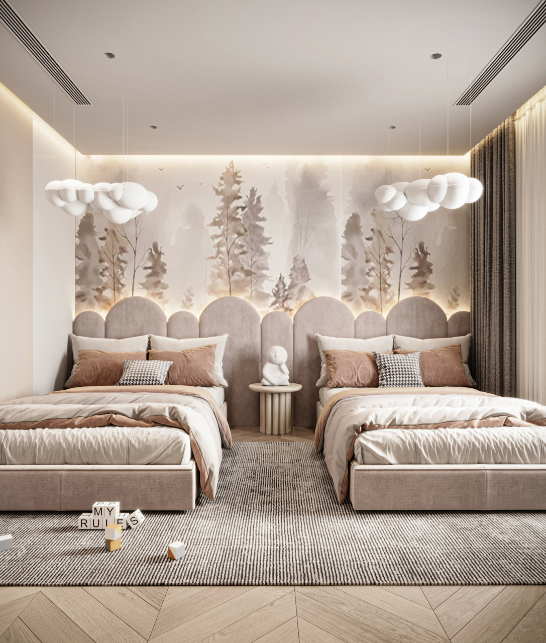 双胞胎女孩的暖色儿童房呀!