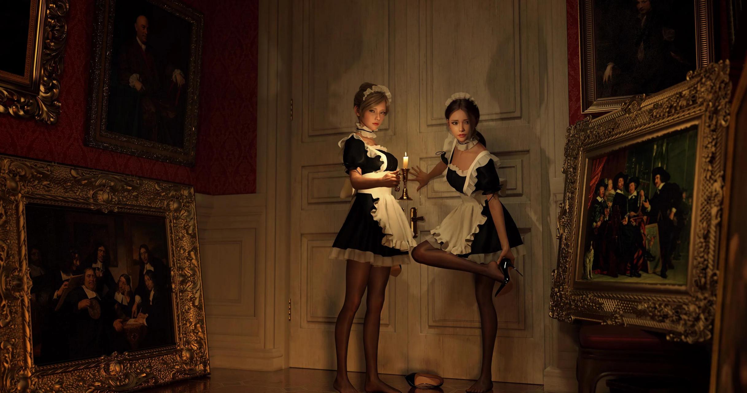 gif创作人# 画师:loull_aroll 3d渲染,女仆系列,大佬微博loull_aroll